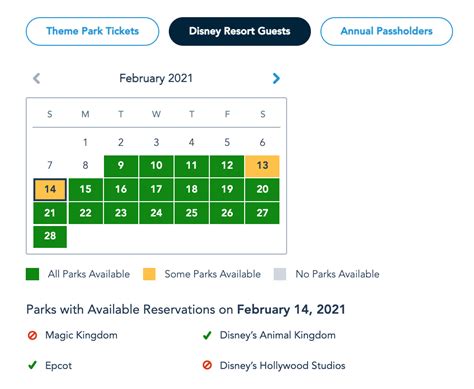 Disney World Reservations Calendar